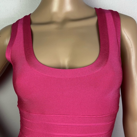 NEW HERVE LEGER PINK BANDAGE FIT AND FLARE MINI DRESS - Picture 3 of 10